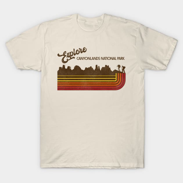 Explore Canyonlands National Park Retro 70s/80s Stripe T-Shirt by darklordpug